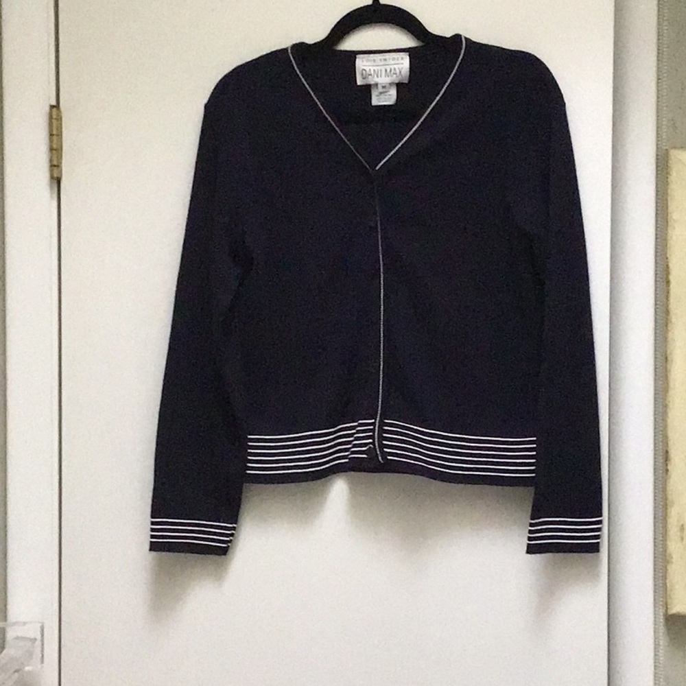 Lois Snyder, Dani Max sweater jacket ,black with white stripes